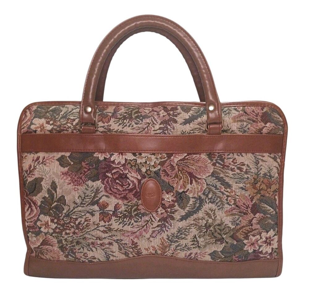 Vintage Mitzi International Floral Tapestry Attache Briefcase Bag Tote Business